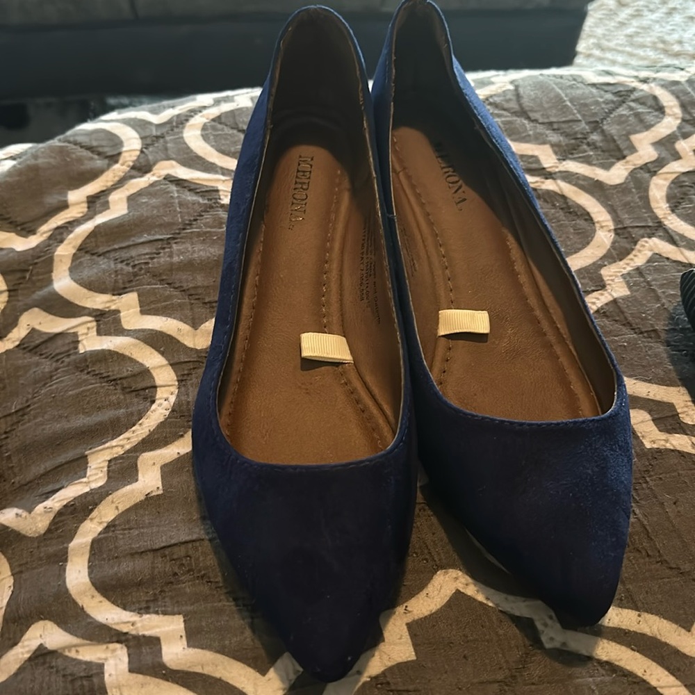 Merona blue velvet slip ons